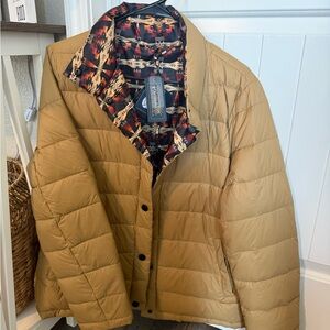 Pendleton Tan Quilted Reversible Puffer Jacket with Patterned Lining